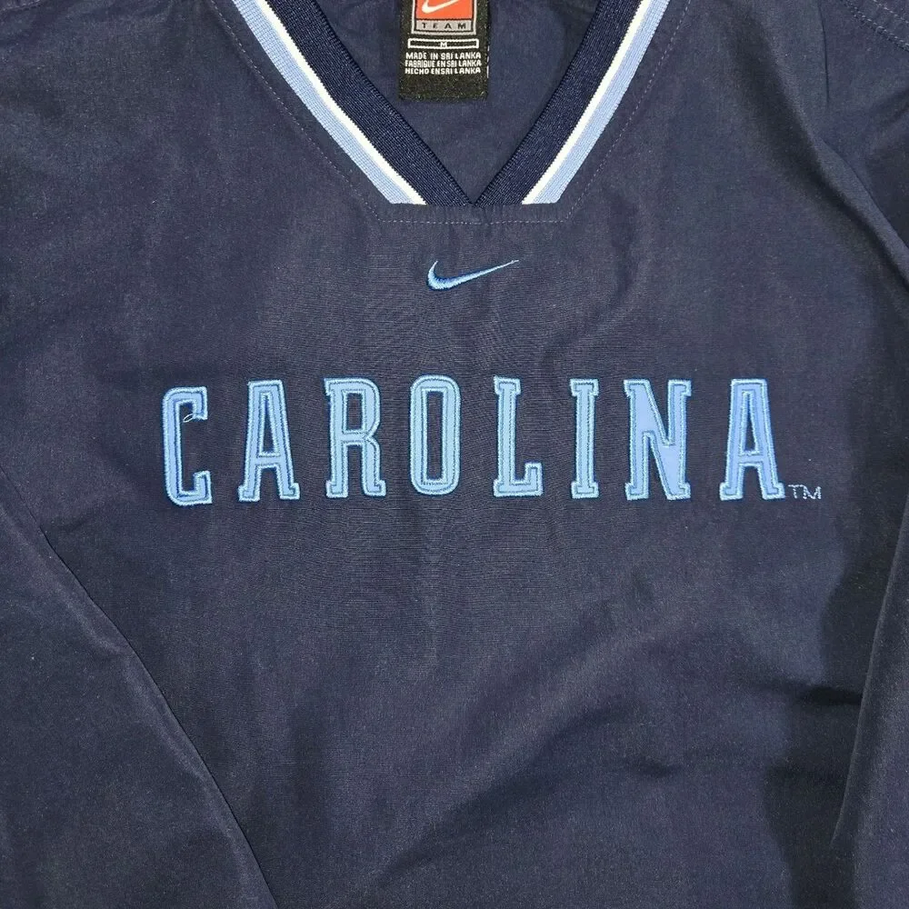 Nike UNC Tar Heels Pullover Jacket Boys Medium Navy Blue V Neck Windbreaker